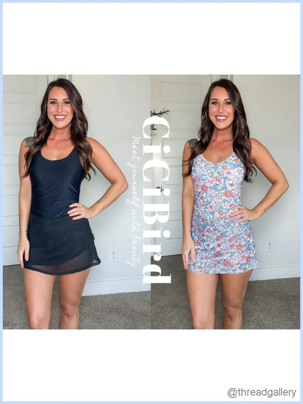 Women's One Piece Tummy Control Swim Dress with Ruffle Hem - Modest Full